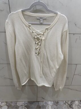 Forever 21 Cream Lace-Up Pullover Sweater